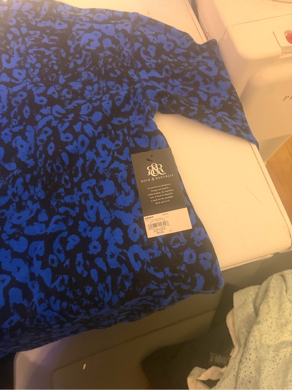 Rock & Republic Royal Blue and Black Leopard Print Blouse